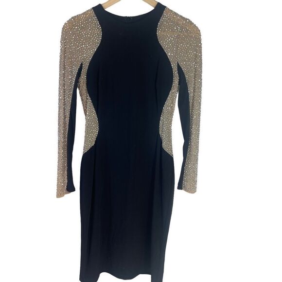 Xscape Black Beaded Illusion Side Stretch Jersey Dress Sz 4 - Picture 2 of 7